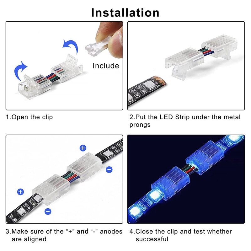 4-Pin Rgb Led Licht Strip Connectors, 0.39Inch Solderless Adapter Terminal Uitbreiding Connector Voor 5050 Smd 4 Dirigent