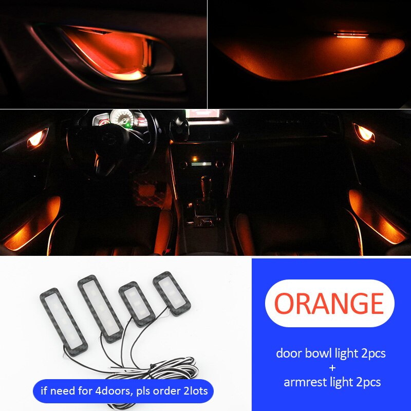 4PCS Ambient Light Car Interior Inner Door Bowl Handle Armrest Light Atmosphere Light For Mercedes Benz W204 W205 W211 W212 W221: orange