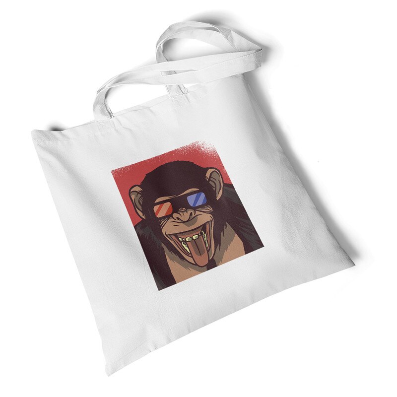 Milieuvriendelijke boodschappentassen dames dierenprint canvas tas strand grote casual handtassen originele studenten schoudertassen: Aap met 3d glazen