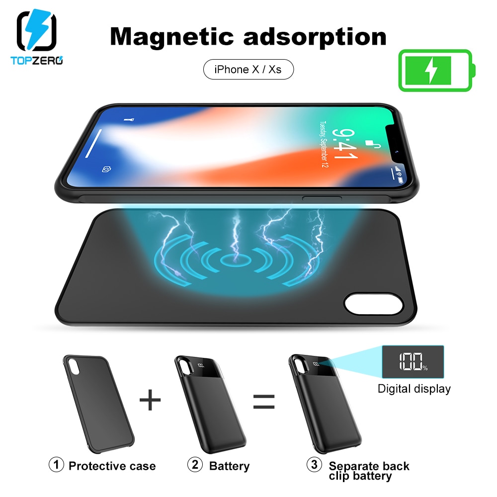 Batterideksel til iphone x xs magnetisk frakt powerbank-deksel til iphone xr powerbank batterilader-deksel til iphone xs max