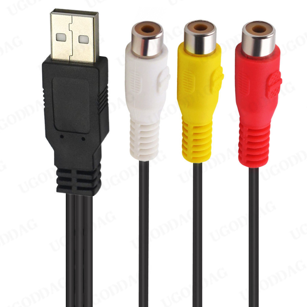 Adaptador USB macho a 3 RCA hembra, convertidor de Audio, Cable de vídeo AV A/V, Cable USB a RCA para HDTV, TV, Cable de televisión, 1 ud.