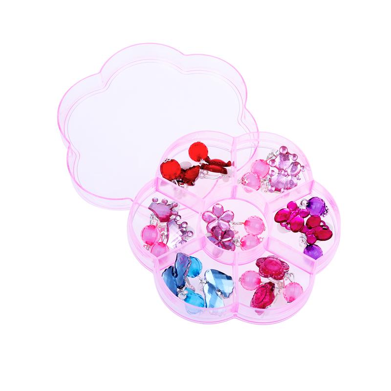 7Pair flower Earrings Christmas Ear Stud Clip Play Earrings Box Set Clip-On Jewelry Birthday Dress-Up For Girl Beauty Toys: Acrylic drilling set