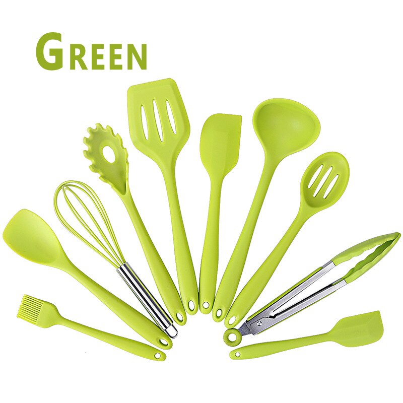 Kitchen Silicone Non-stick Cooking Spoon Spatula Ladle Egg Beaters Utensils Dinnerware Set Cooking Tools Accessories: Black