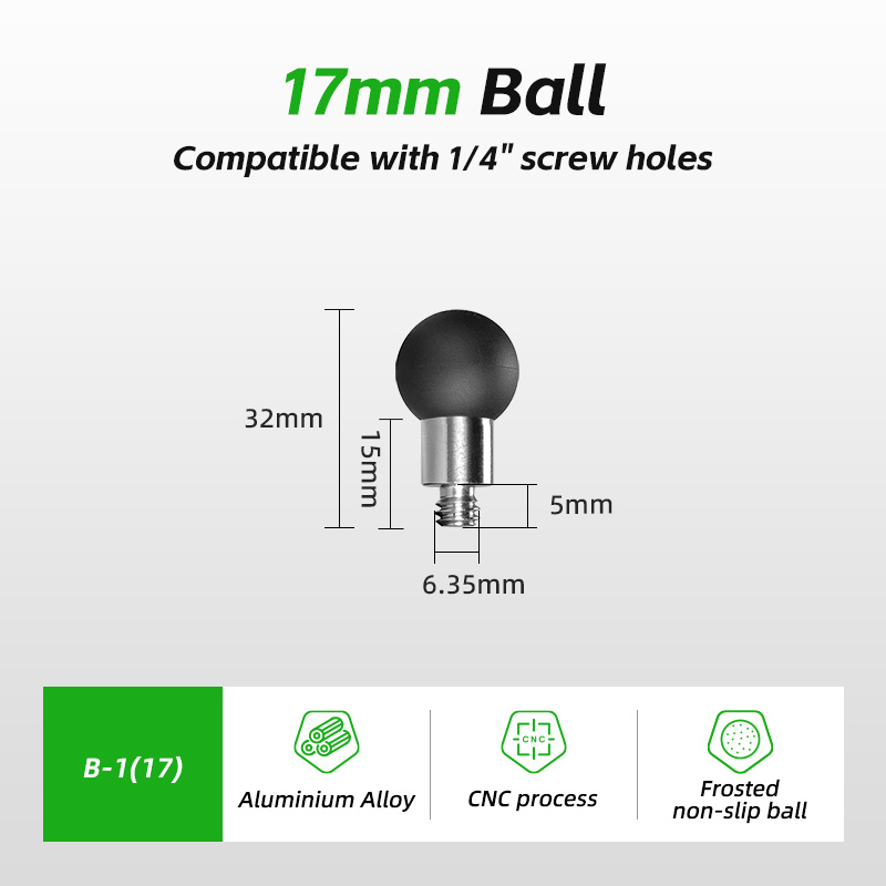 Adapter do mocowania kulowego FANAUE 25 mm 17 mm z gwintowanym słupkiem 1/4"-20 i kulą ze stali nierdzewnej w rozmiarze B 1" do mocowania ram: WHITE