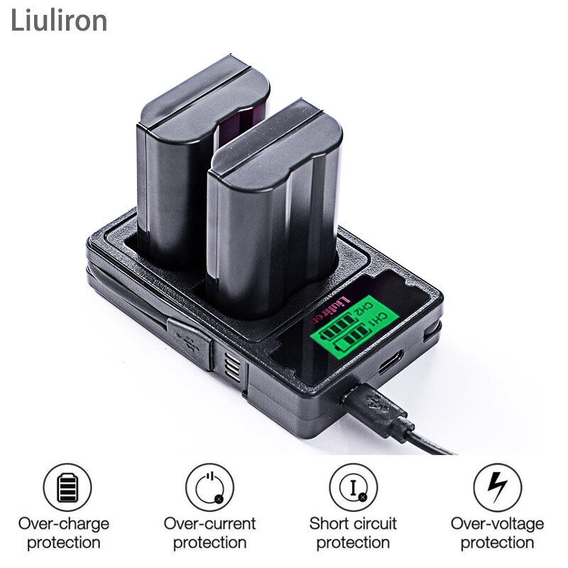 Batterie pour Nikon D500,D600,D610,D750,D7000,D7100,D7200,D800,D800E,D810,D810A v1, 2X EN EL15 EN-EL15 EN EL 15 EN EL15A