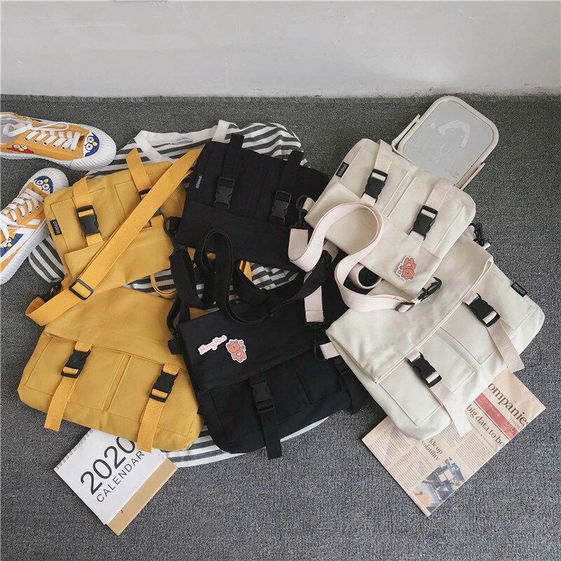 eins Harajuku Hüfte-hüpfen Bote Handtasche Leinwand PVC Umhängetasche Frauen Straße Schulter Schule Taschen Mädchen Marken schick Bolsa