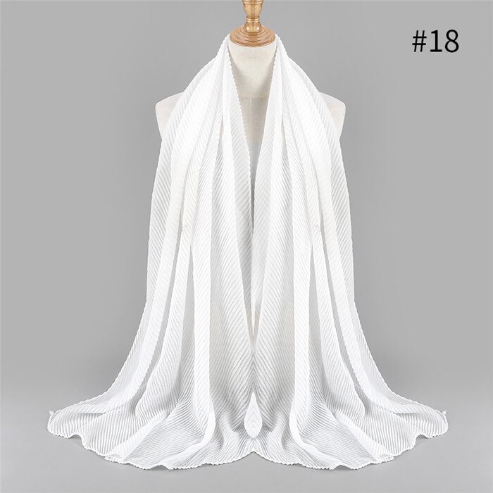 Offre Spéciale plissé maxi hijabs écharpe châle plaine maxi musulman hijab femmes rides foulards châles doux silencieux 1 pc: color18 white
