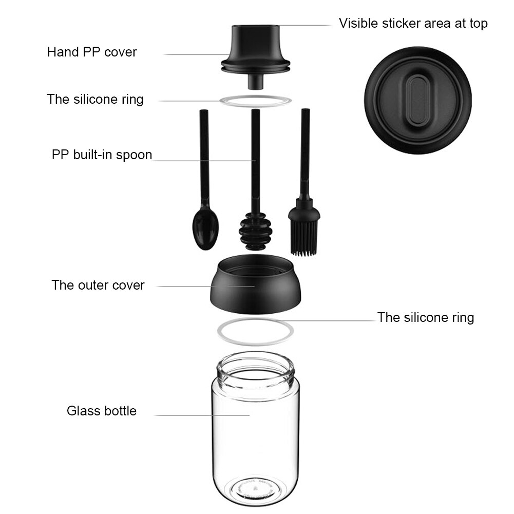 Zout Spice Fles Olie Borstel Honing Bar Vochtbestendige Deksel Seal Peper Kruiden Lepel Jar Keuken Cruet Container Gereedschap