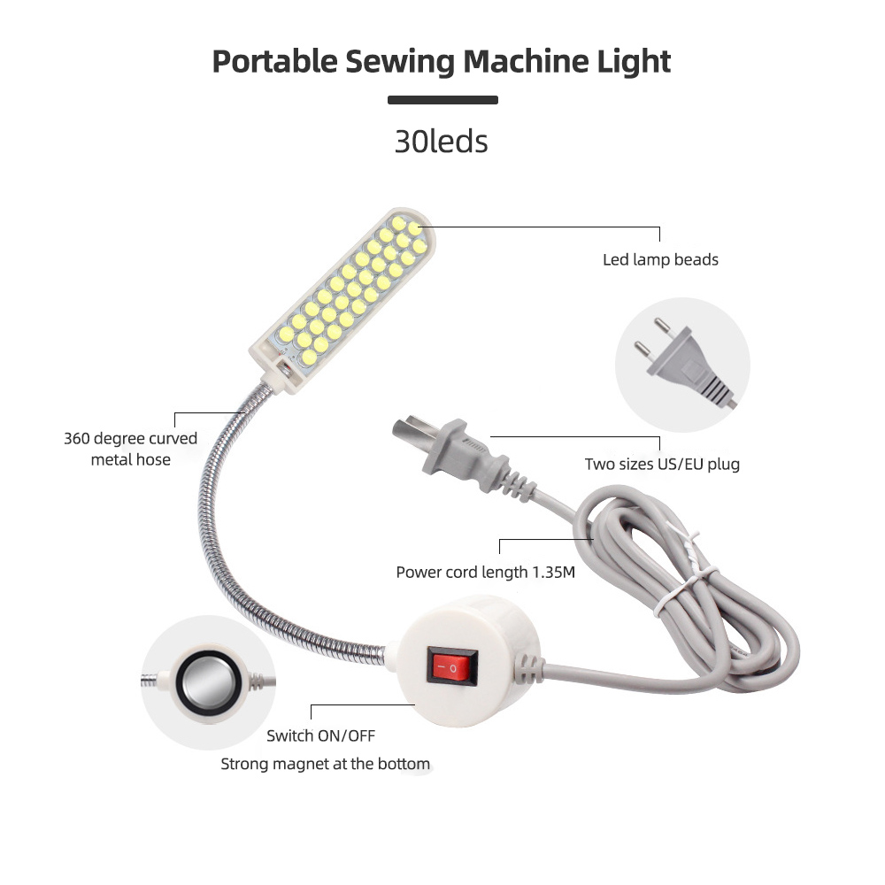 Førte symaskine lys super lyse magnetiske monteringsbase svanehals lampe bærbare arbejdsbelysning arbejdsbænk industriel belysning