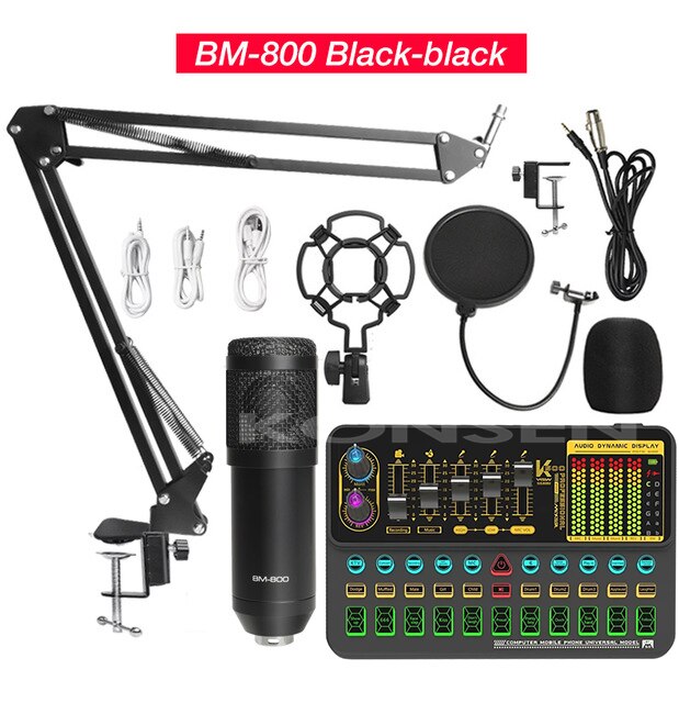 Condenser Microphone BM 800 Wireless Bluetooth V10 PRO Sound Card for PC Computer Phone Karaoke Live Singing Gaming: Black BM800 V10XPRO