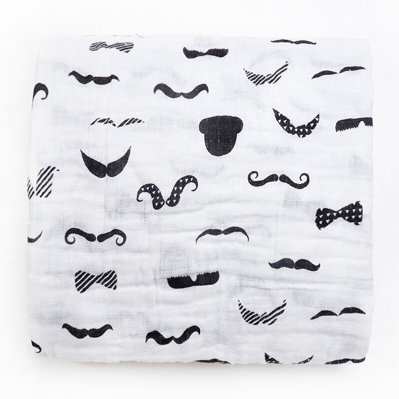 Muslinlife 1 Pc 100% Cotton Baby Swaddles Soft Breathable Blankets Style Gauze infant wrap Newborn Baby Receiving Blanket: Moustache