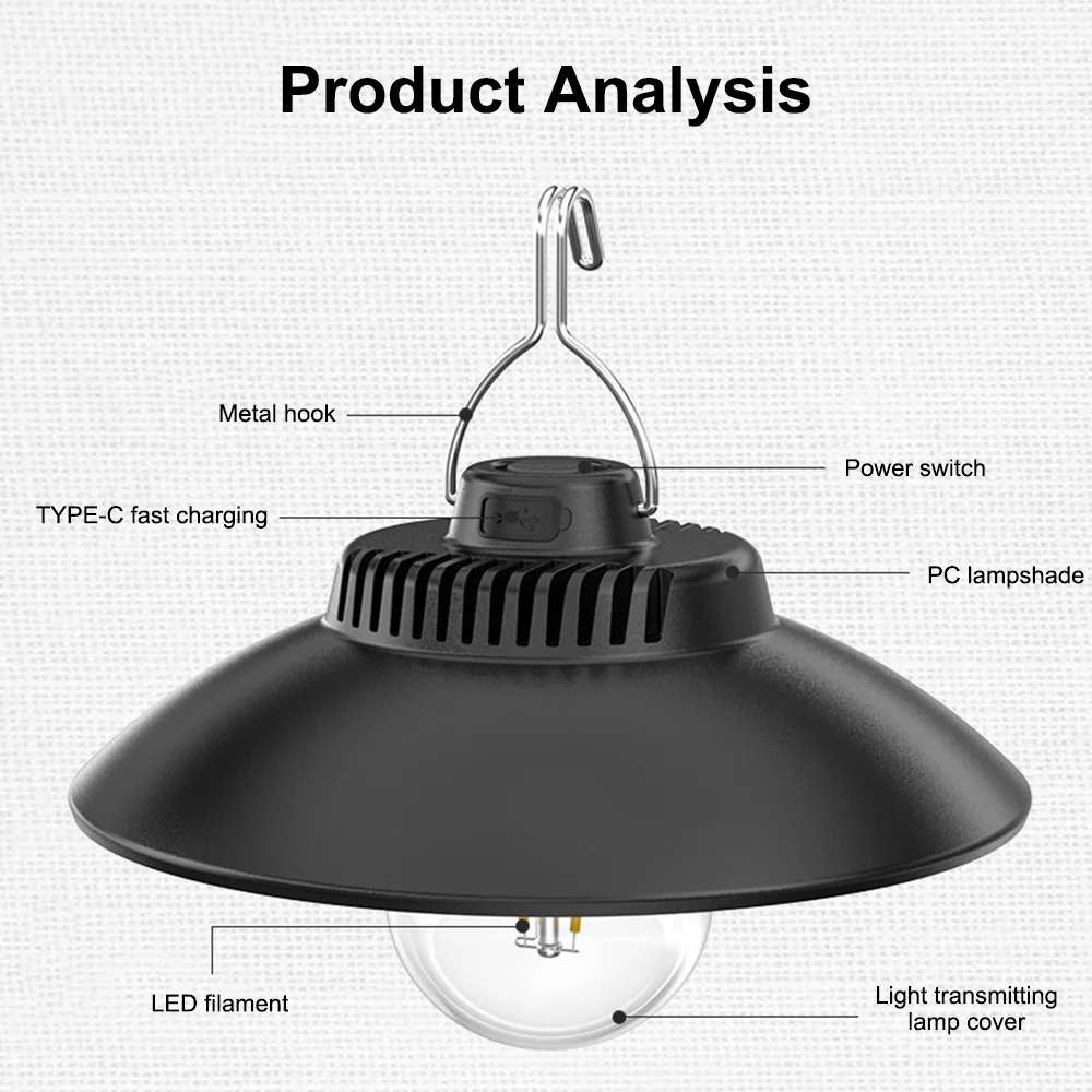 Linterna Retro para acampar, lámpara LED recargable por USB para tienda de campaña, luz impermeable para acampar, luz colgante para jardín al aire libre, lámpara para camino de calle y césped