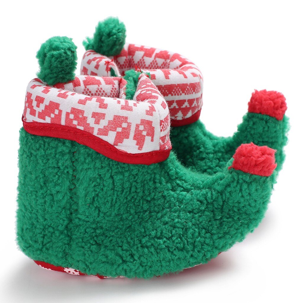 Noël chaussures chaudes enfant en bas âge enfant bébé filles garçon troupeau hiver neige chaude père noël premiers marcheurs chaussures mignon noël bébé bottes: Green / 12-15Months