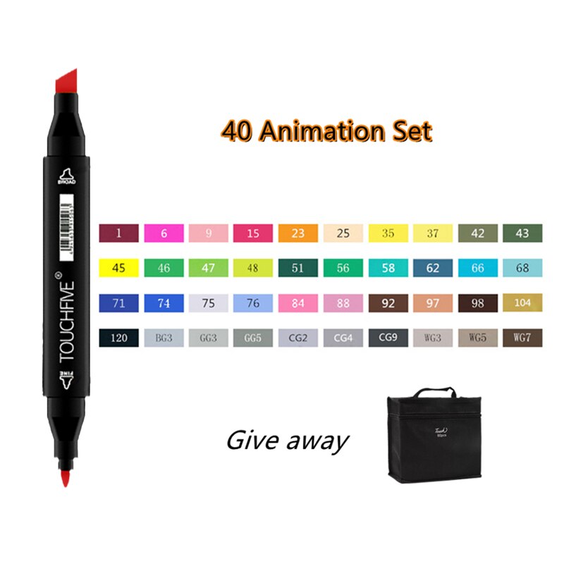 TOUCHFIVE-rotuladores de doble punta para dibujo, marcadores gráficos de Alcohol para bocetos, suministros de arte, 12, 36, 48, 80 y 168 colores: 40Colors Anime set