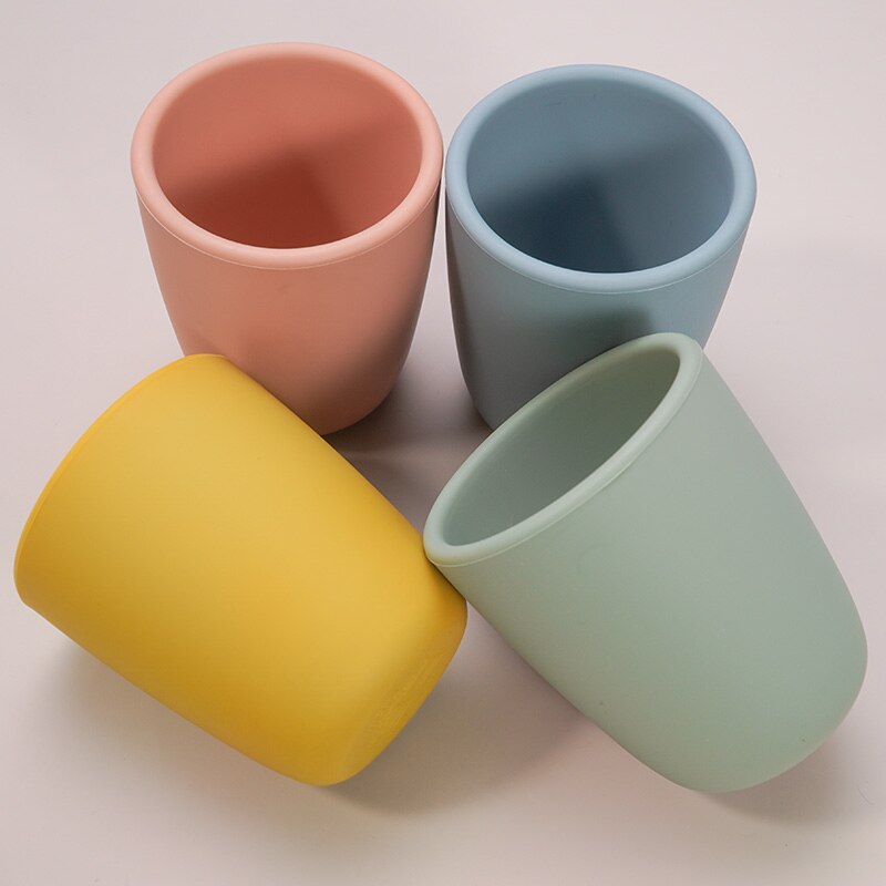 Taza de agua para bebé, vaso portátil de silicona para alimentación infantil, de grado alimenticio, Color sólido