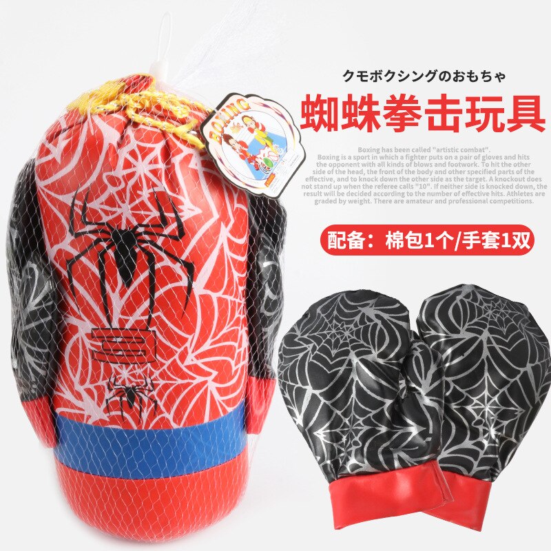 Kids Boxing Gloves Games Set Toys Karate Muay Sport Sand Bag Gloves Spider Training Punching Bag for Boys Outdoor Toy Target Bag: 30CM-glove and bag