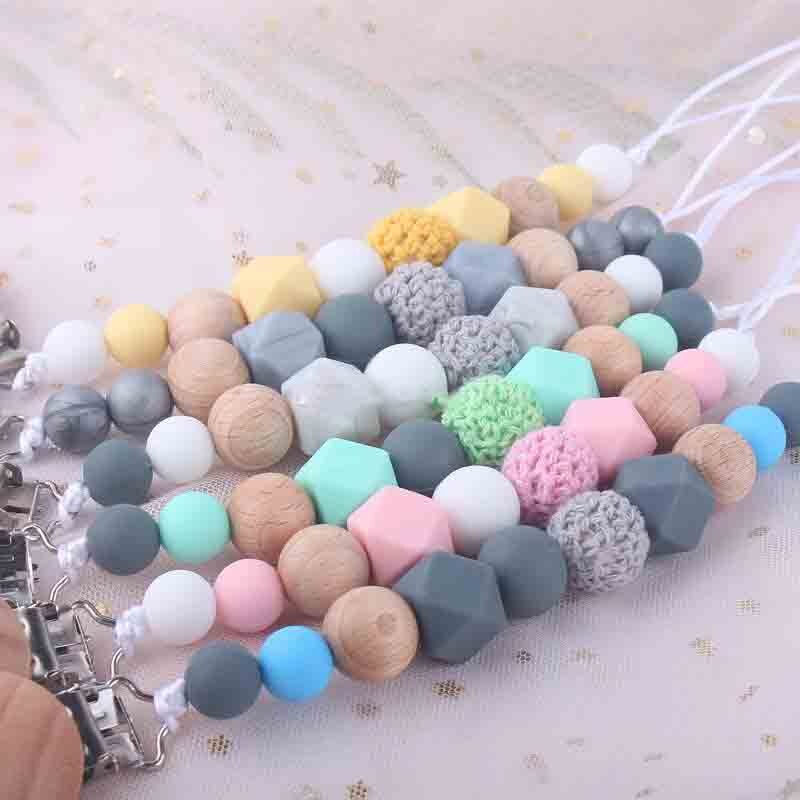 Baby Pacifier Clip Silicone beads Teether Pacifier Holders Teething Toy Attache Clip Baby dummy clip Infant Feeding Baby