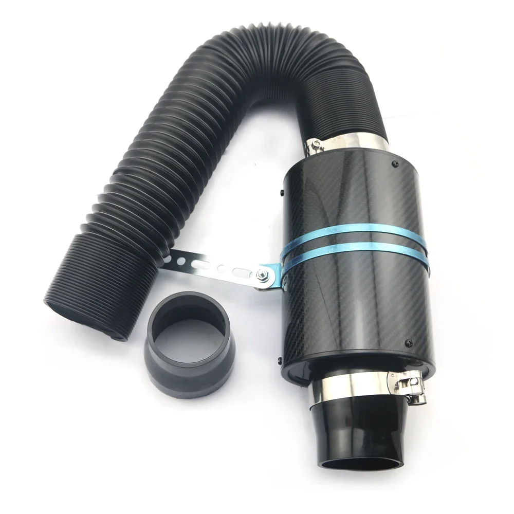 Air Intake With Fan Universal Racing Carbon Fiber Cold Feed Induction Kit Air Intake Kit Air Filter Box / Or Without Fan: Blue