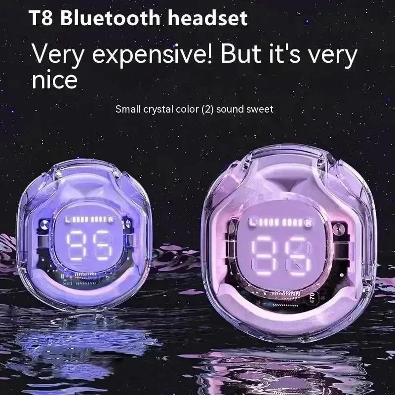 TWS T8 Wireless Bluetooth Headset Transparent Headphones LED Power Digital Display Stereo Sound Sport Earphones for Cell Phone