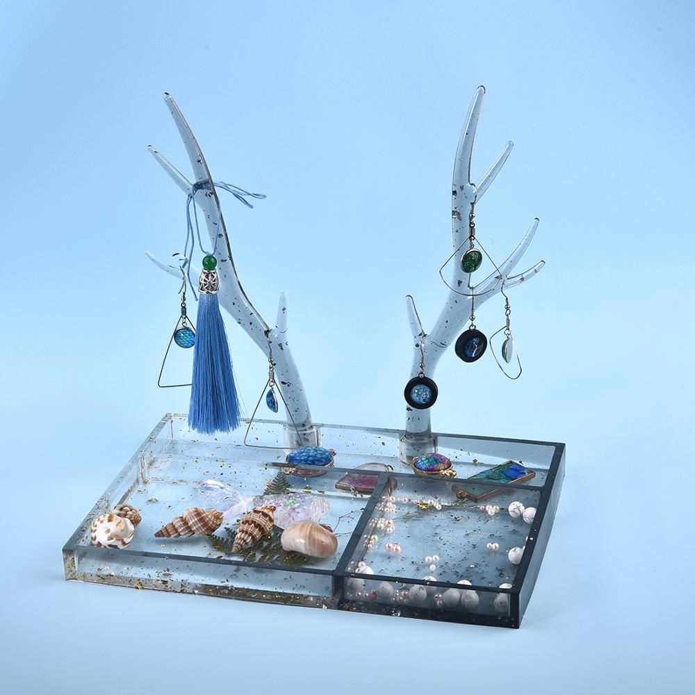 Silicone Mold Christmas Style Antler Tree Branch Jewelry Display Rack DIY Resin Crystal Epoxy Jewelry Tray Mould Tools