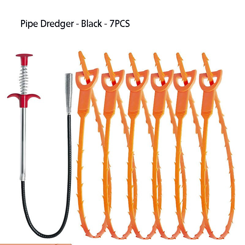 Pipe Dredger Clog Remover Tool Set Drain Clog Remover Hair Pipe Bathtub Shower Toilet Sink And Drain Cleaner Accessories: (Black Pipe)7PCS