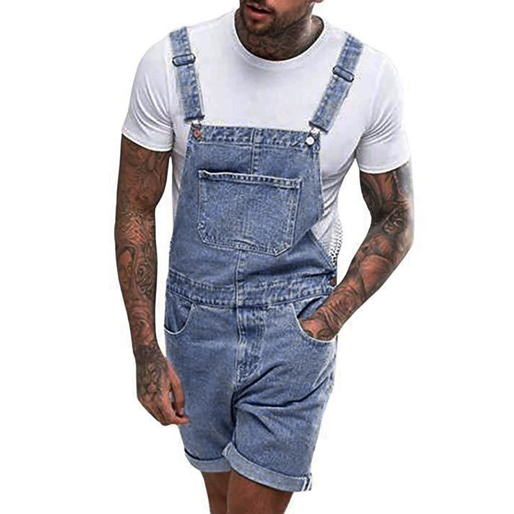 Mode mannen Ripped Jeans Overall Jumpsuits Zomer Streetwear Verontruste Denim Bib Overalls Voor Man Jarretel Broek