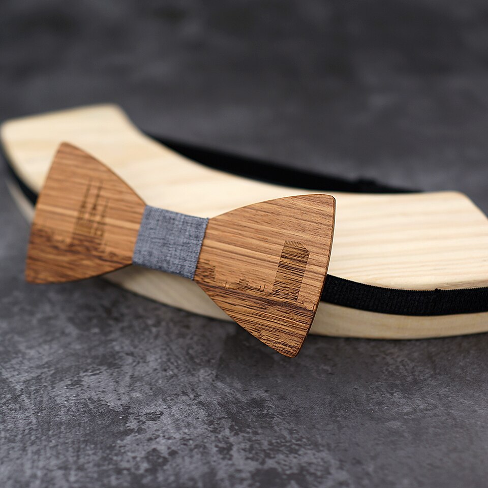 Mahoosive-pajaritas de madera hechas a mano para hombre, conjunto de corbatas de madera, corbata de mariposa, corbatas Skyline para hombre, gemelos, pañuelo, novedad