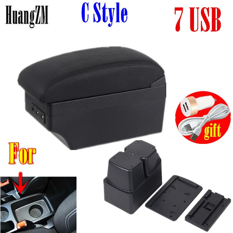 For Ford Fiesta Armrest box Interior Parts special Retrofit parts Car Armrest box Center Storage box with USB: C style black line