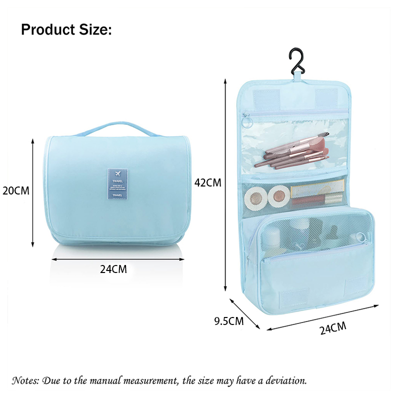 Bolsa de aseo portátil con gancho colgante para mujer, estuche de maquillaje, almacenamiento de baño, impermeable, bolsa de cosméticos de viaje de gran capacidad