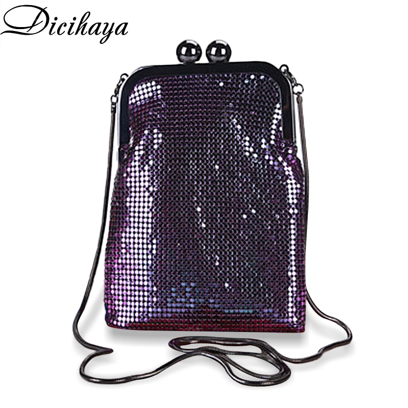 DICIHAYA Iridescence Aluminium Women Evening Bags Lady Wedding Party Shoulder Bags Phone Bag For Party Clutch Chain Bag