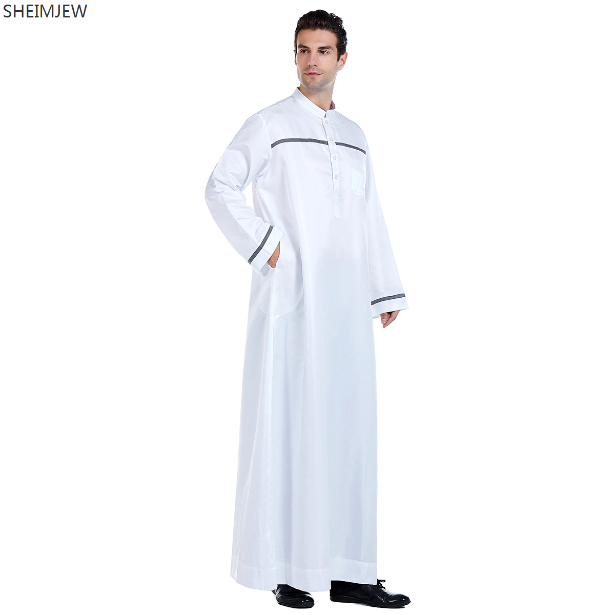 Ramadan thobe para homem muçulmano gola manga longa roupa arábia saudita islâmica poliéster robe maxi-muslim huui dubai abaya
