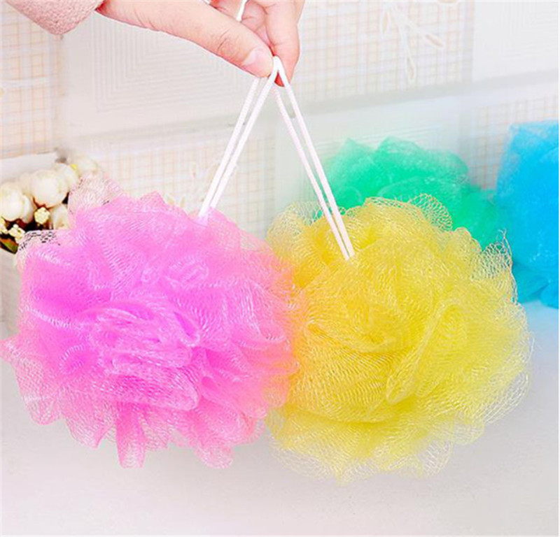Badblomma duschsvampboll enfärgad mjuk stor badhandduk bubbelskrubber plast kroppsrengöring tvättlapp gnugga torrt