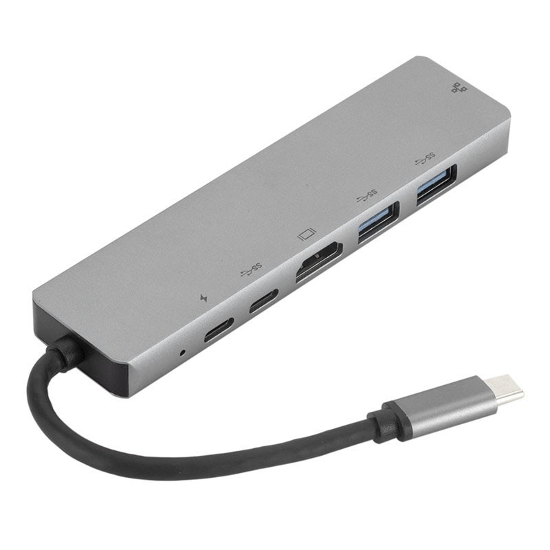 6 en 1 USB type C Hub Hdmi 4K USB C Hub vers Gigabit Ethernet Rj45 Lan adaptateur pour Macbook Pro Thunderbolt USB-C chargeur Port Silv