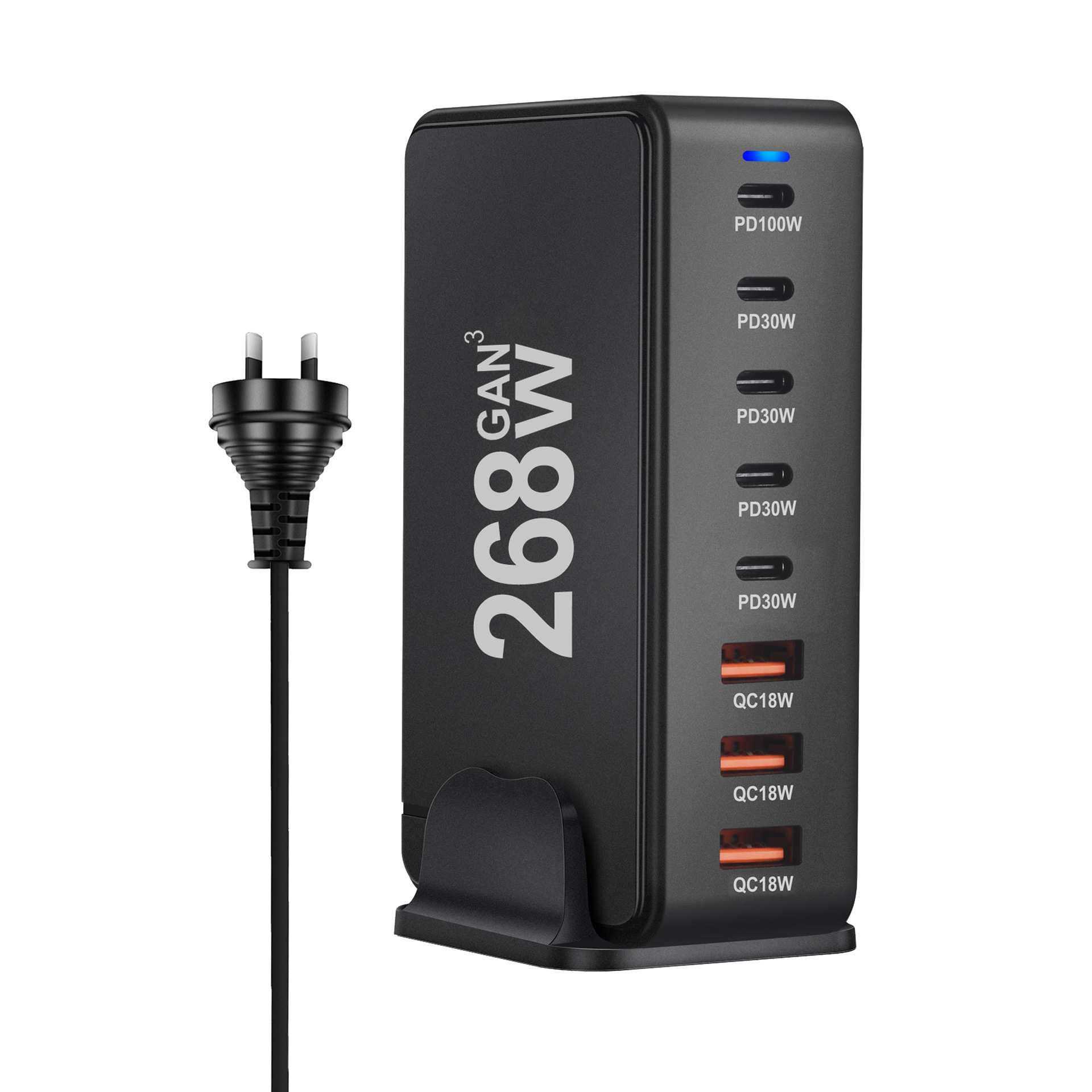 Uk eu au us stekker 268w gan pd wandlader met meerdere poorten, oplader voor mobiele telefoons, adapterhub, snellader voor op het bureau, eendenzwarte kleur: Au
