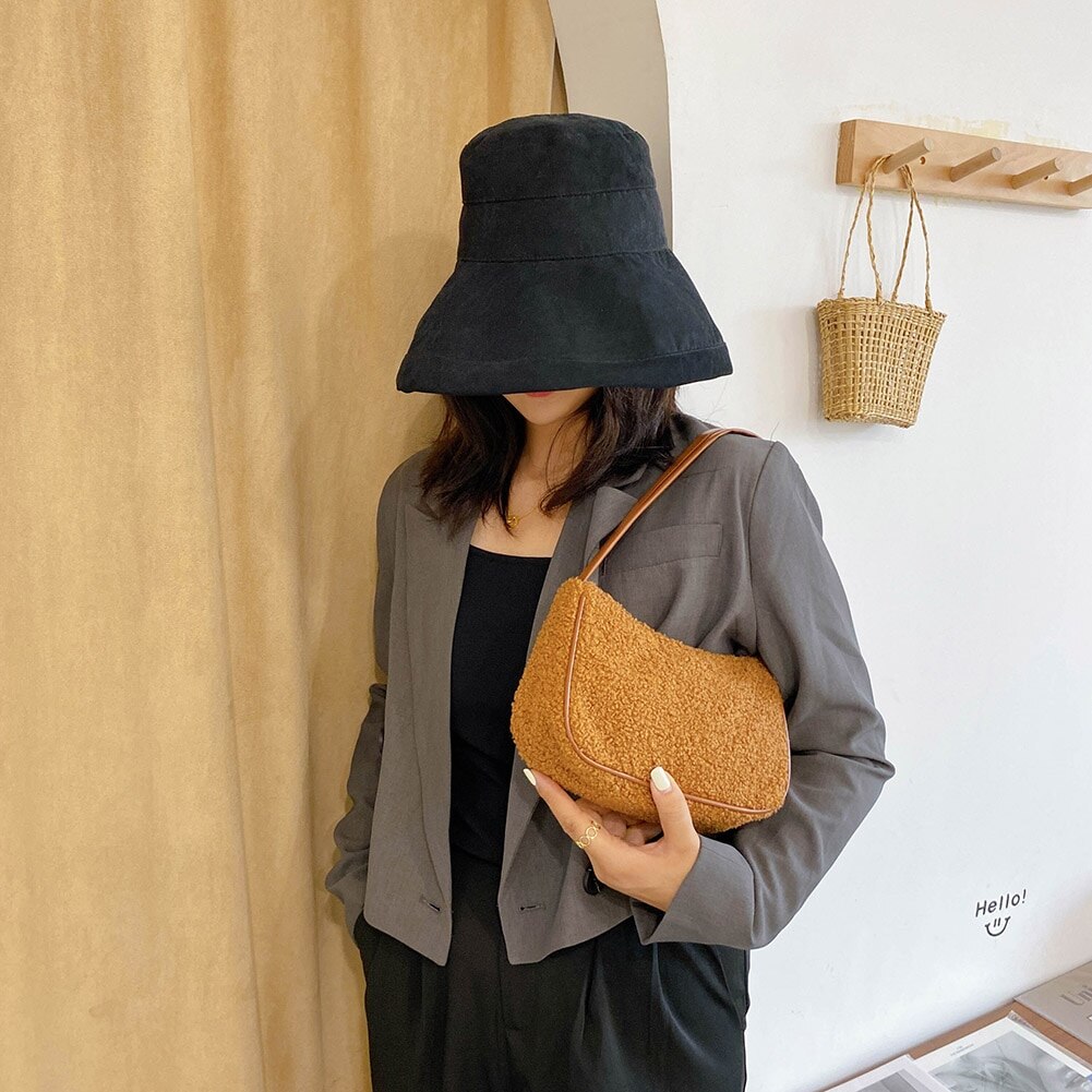 Neue Herbst Winter Weibliche Platz Tote Pelz tasche Wolle frauen Handtasche Damen Unterarm Schulter Taschen