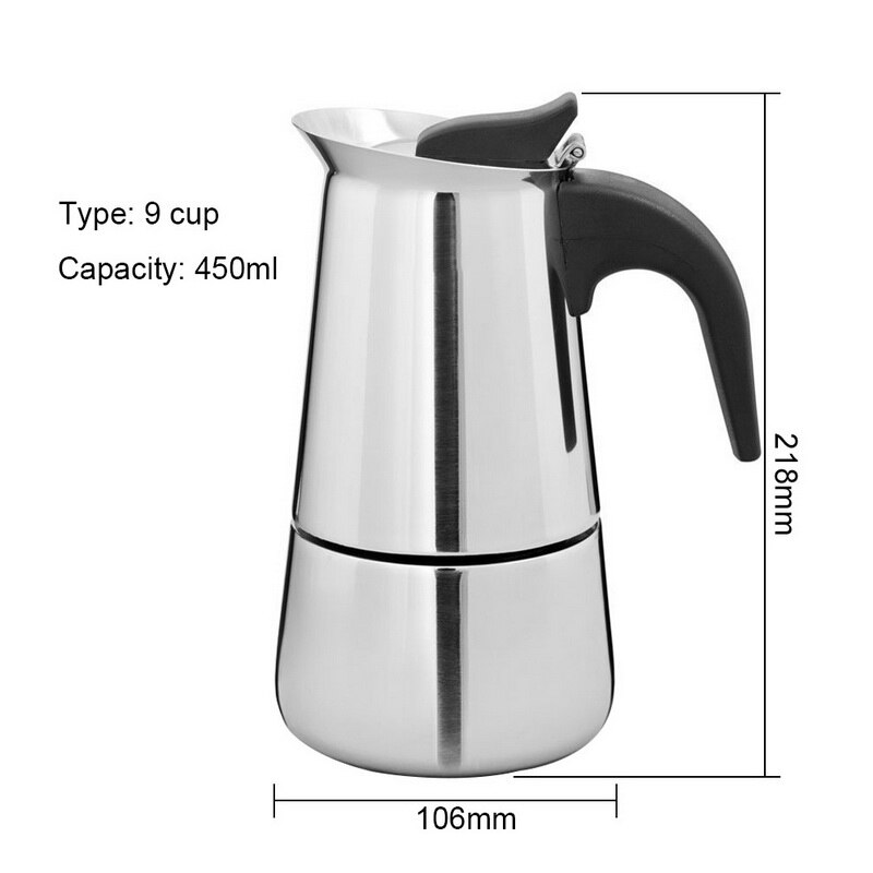 Rustfrit stål kedel kaffe brygger kedel pot bærbar espresso kaffemaskine moka pot pro barista 100ml/200ml/300ml/450ml#9: 450ml