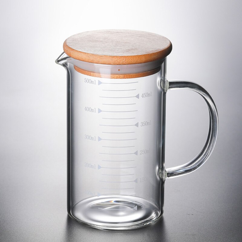 250ml-500ml Glass Transparent Measuring Cup Cooking Tools Container Measuring Cup Measuring Liquid Bakeware Kitchen Accessories: 500 ML with lid