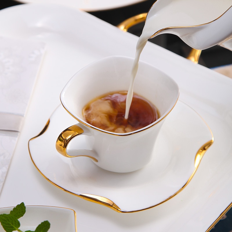 Royal glasur keramik guld eftermiddag sort te kopper underkopper ske kaffekop porcelæn taza cafe drikkevaresæt  ee50bd