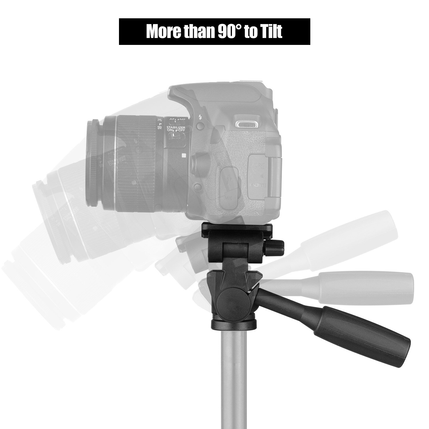 3-Way Pan Tilt Head 360° Panoramic 3KG Payload with Handle Quick Release Plate Universal 1/4 Mounting for Camera Tripod Mounting