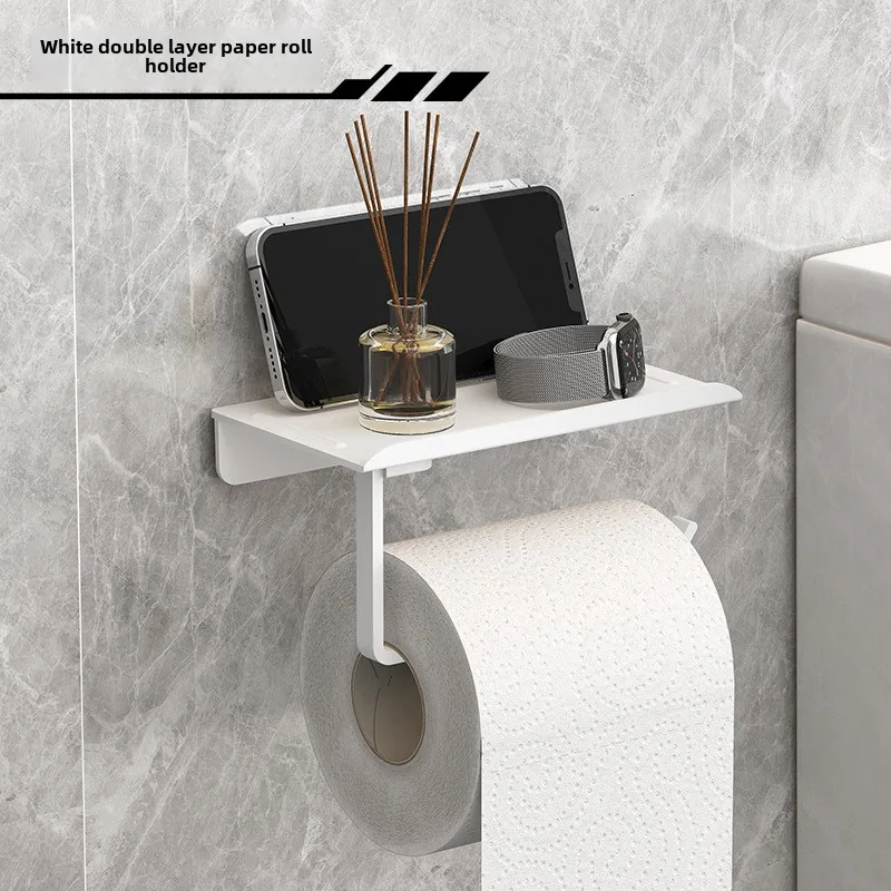 Aan de muur te bevestigen toiletrolhouder met zelfklevende achterkant, geschikt voor toiletpapier, gemaakt van kunststof en eenvoudig te installeren.: Lichtgrijs