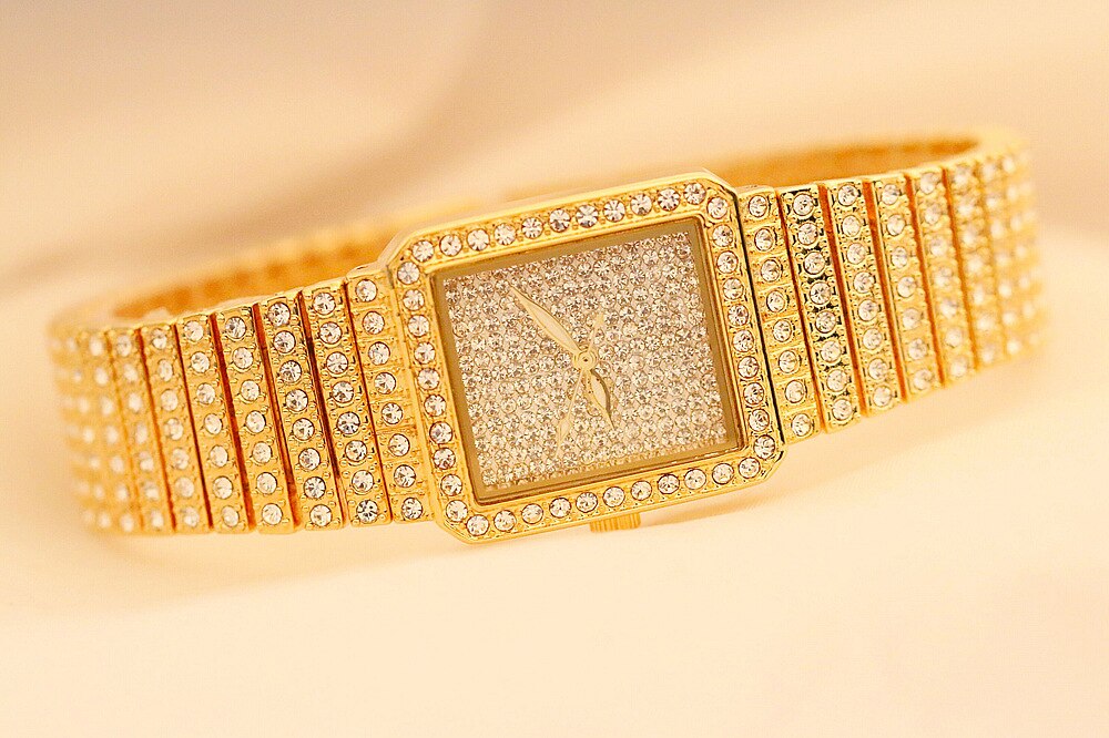 Verkoop horloge vol diamanten kristallen dameshorloge dameshorloges topmerken dames armbandhorloges goud zilver horloge: Goud