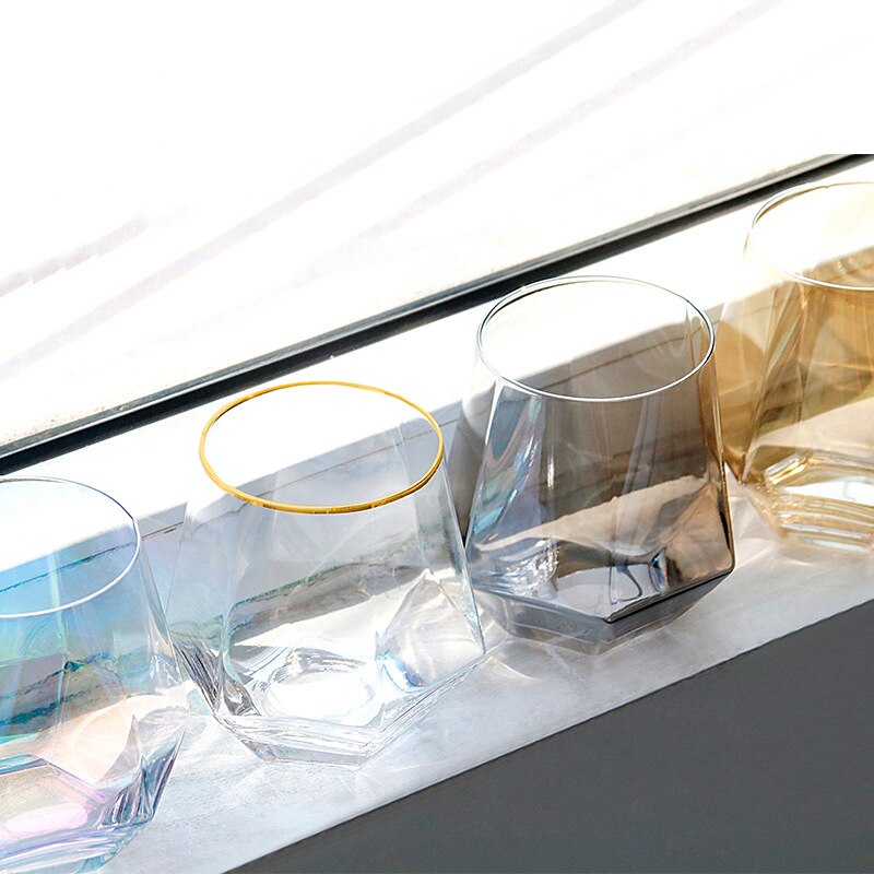 Sekssidig whisky krystallglass sklisikkert geometrisk gjennomsiktig diamantglass vann glassjuice glass melkeglasspar