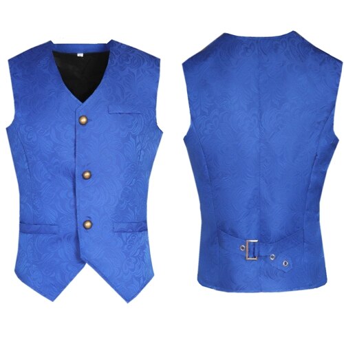 Gentleman Vintage kamizelka kamizelka wiktoriański czarny mężczyźni Steampunk Gothic żakardowe męskie wesele kostium dla mężczyzn Blazer garnitur: Blue / M