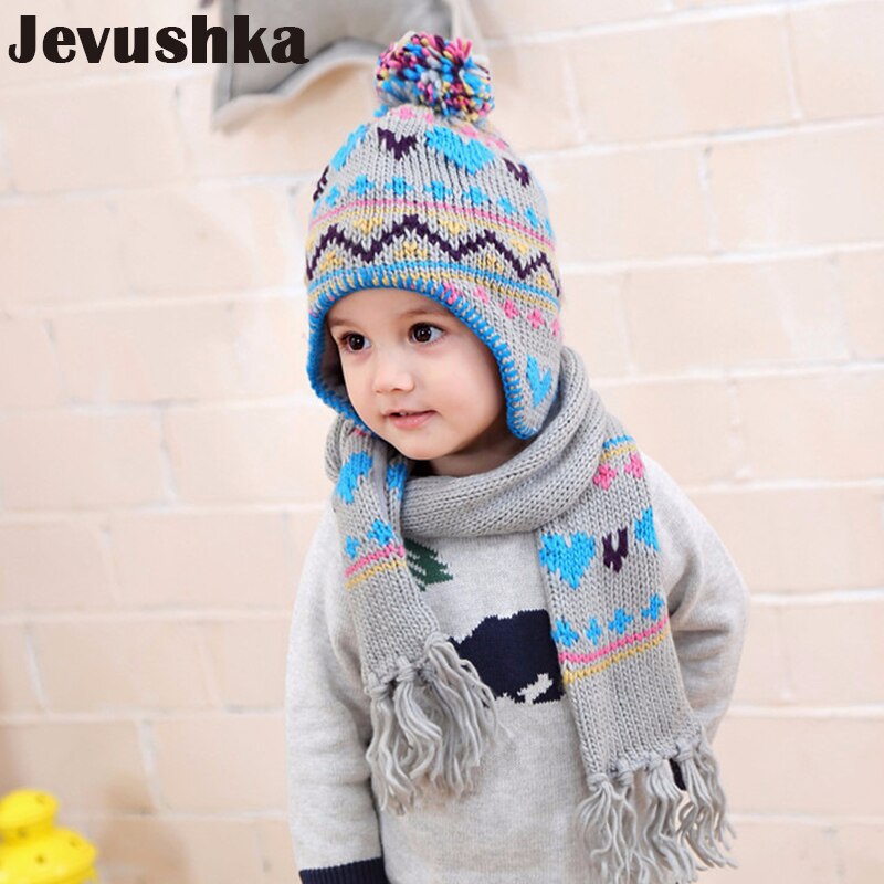 Winter Pompom Hat Scarf Baby Boy Hats Scarves For Kids Beanie Kid Hat HT016