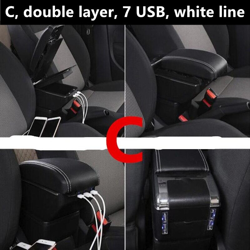 Til ford focus armlæn kasse central butik indhold kasse produkter interiør armlæn opbevaring kop bil-styling tilbehør: C sort hvid linje