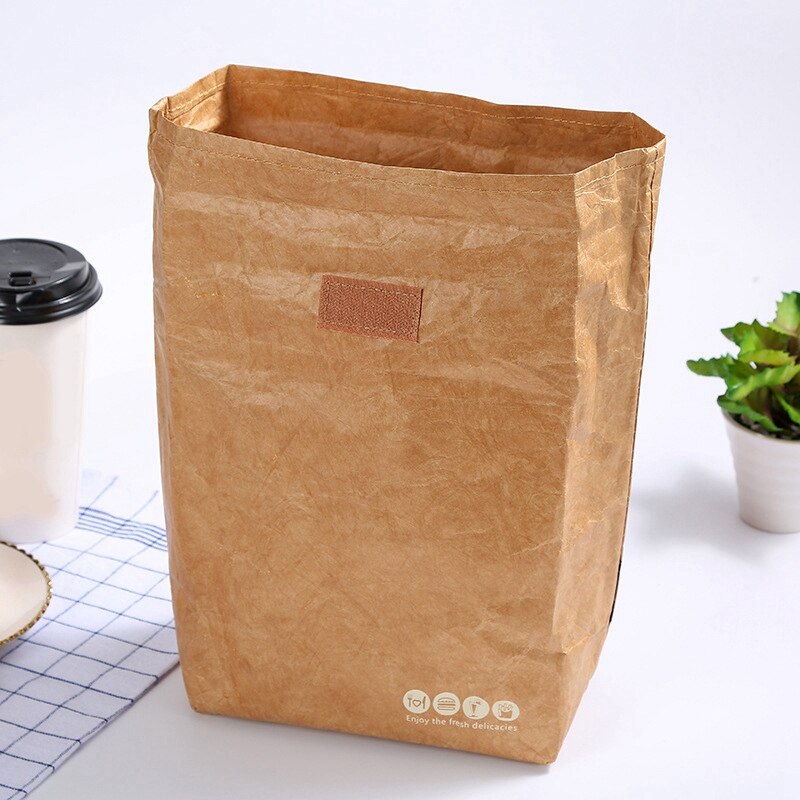 Reusable Brown Paper Lunch Bags Insulated Lunch Box DuPont Paper Aluminum Film Picnic Ice Bags