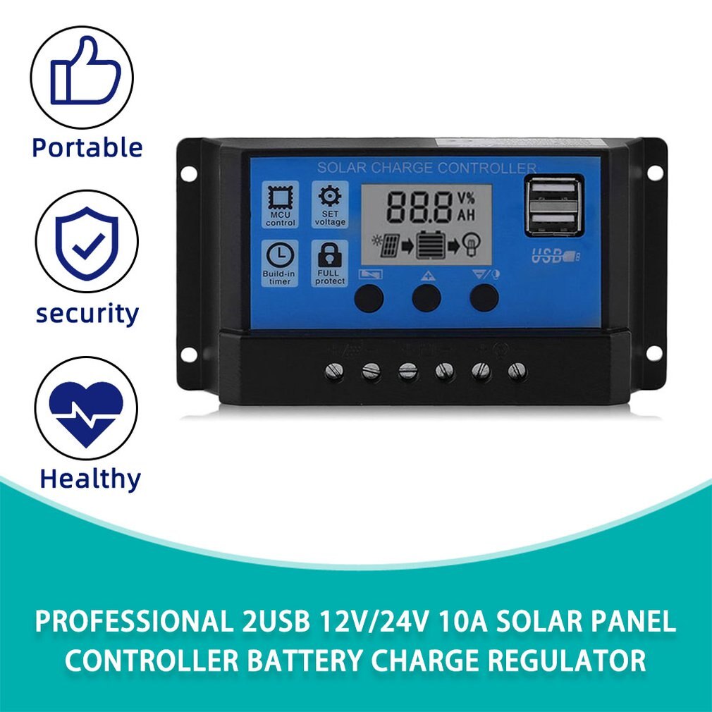 Dual USB 12V/24V 10A Solar Panel Controller Battery Charge Regulator LCD Display Regulator Solar Controller