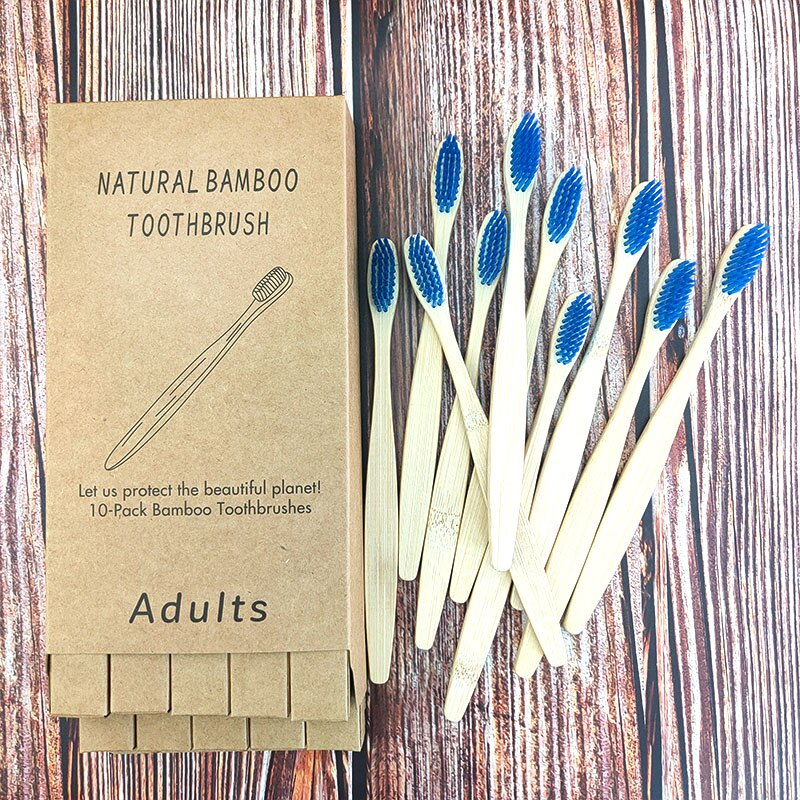 10pcs mixed color bamboo toothbrush Eco Friendly wooden Tooth Brush Soft Tip Charcoal adults oral care with box: 1167-D-1