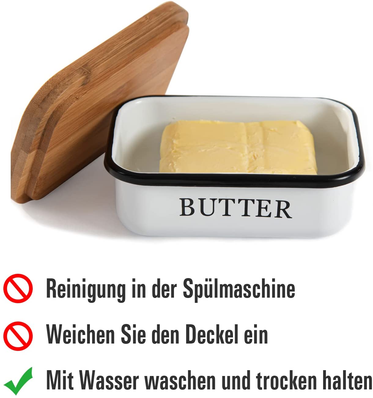 Nordic Ceramic Butter Sealing Dish with Wooden Lid Multi-Function Butter Container Box Sustainable Bamboo Lid Kitchen Supplies