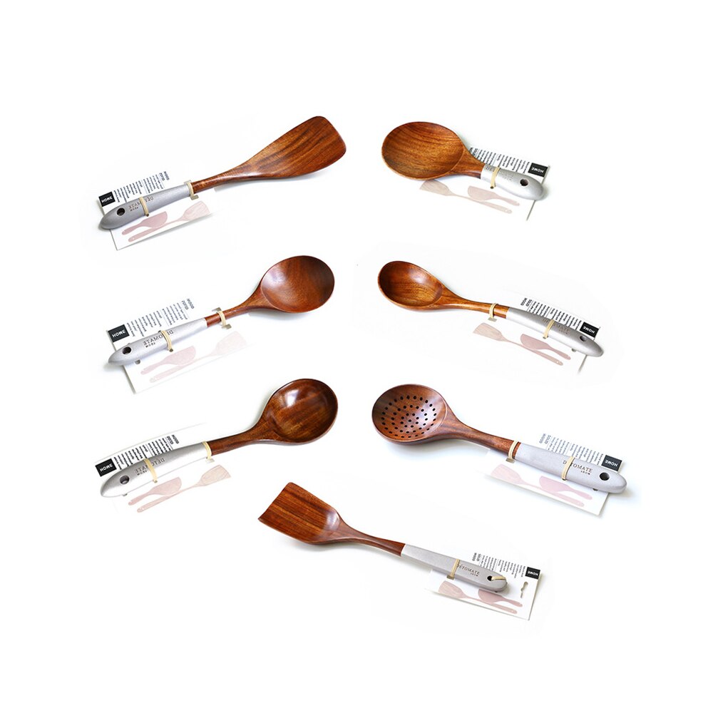 Laca de teca sencilla, utensilios de cocina coloridos, cocina de madera maciza, utensilios domésticos de cocina respetuosos con el medio ambiente